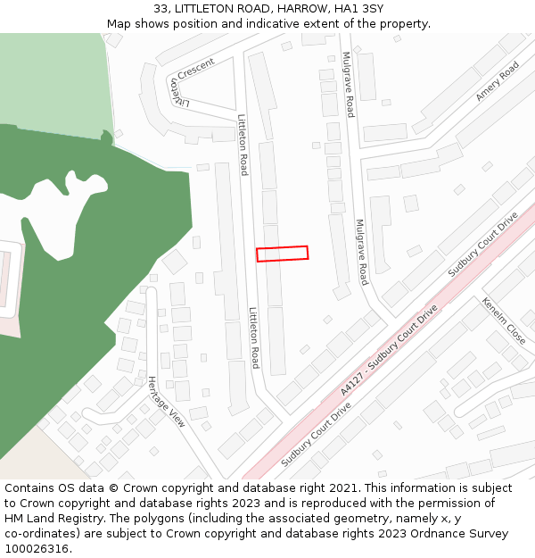 33, LITTLETON ROAD, HARROW, HA1 3SY: Location map and indicative extent of plot