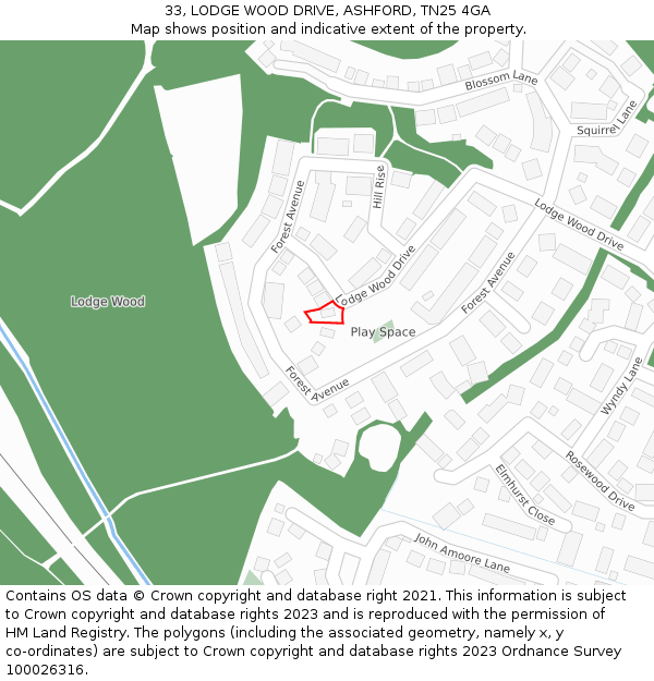 33, LODGE WOOD DRIVE, ASHFORD, TN25 4GA: Location map and indicative extent of plot