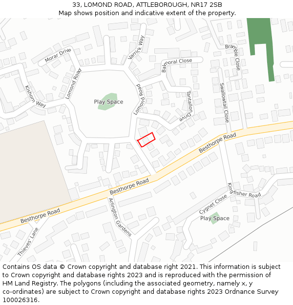 33, LOMOND ROAD, ATTLEBOROUGH, NR17 2SB: Location map and indicative extent of plot