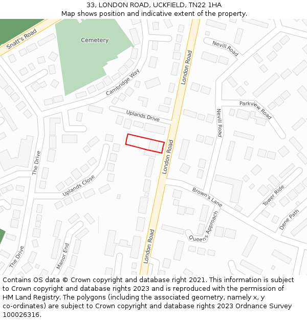 33, LONDON ROAD, UCKFIELD, TN22 1HA: Location map and indicative extent of plot