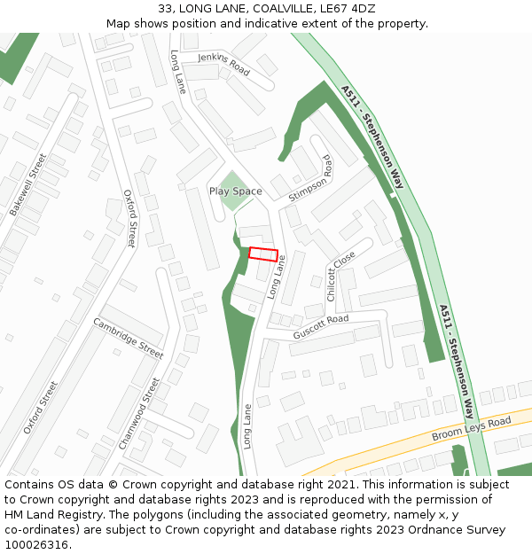 33, LONG LANE, COALVILLE, LE67 4DZ: Location map and indicative extent of plot