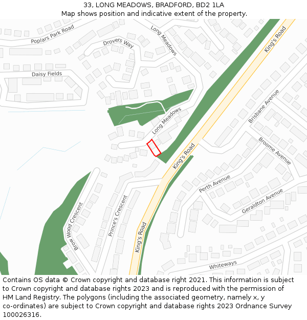 33, LONG MEADOWS, BRADFORD, BD2 1LA: Location map and indicative extent of plot