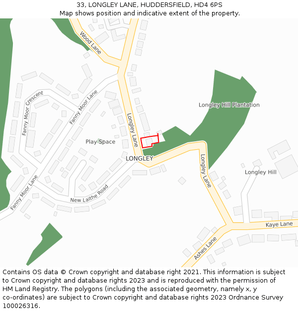 33, LONGLEY LANE, HUDDERSFIELD, HD4 6PS: Location map and indicative extent of plot