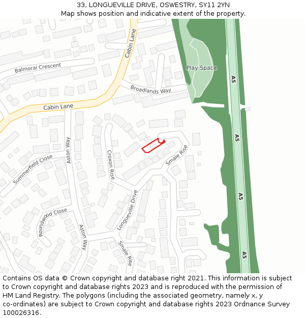 33, LONGUEVILLE DRIVE, OSWESTRY, SY11 2YN: Location map and indicative extent of plot