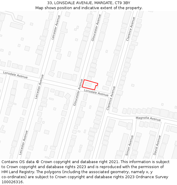 33, LONSDALE AVENUE, MARGATE, CT9 3BY: Location map and indicative extent of plot