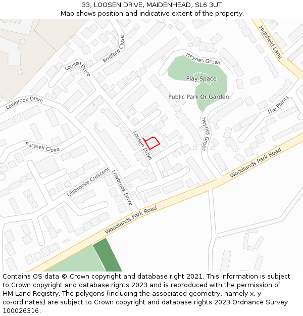 33, LOOSEN DRIVE, MAIDENHEAD, SL6 3UT: Location map and indicative extent of plot