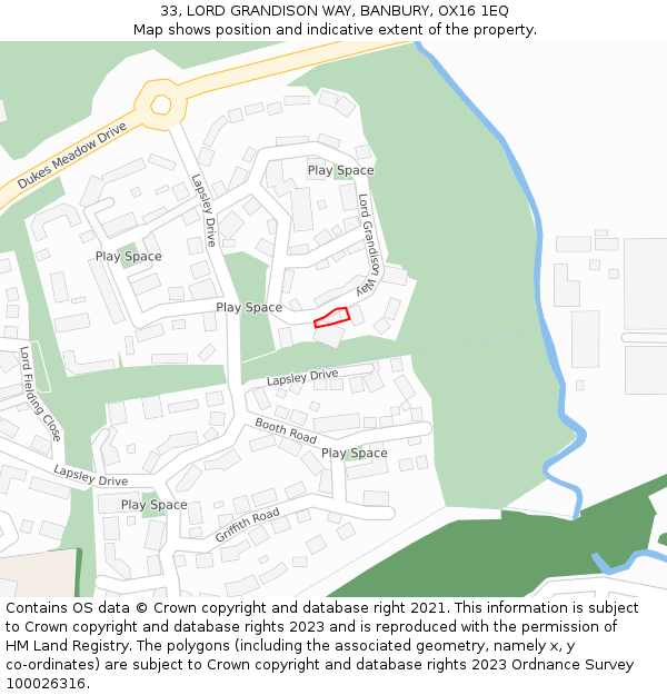 33, LORD GRANDISON WAY, BANBURY, OX16 1EQ: Location map and indicative extent of plot