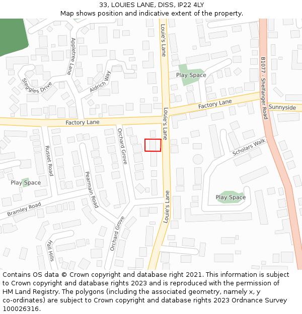 33, LOUIES LANE, DISS, IP22 4LY: Location map and indicative extent of plot