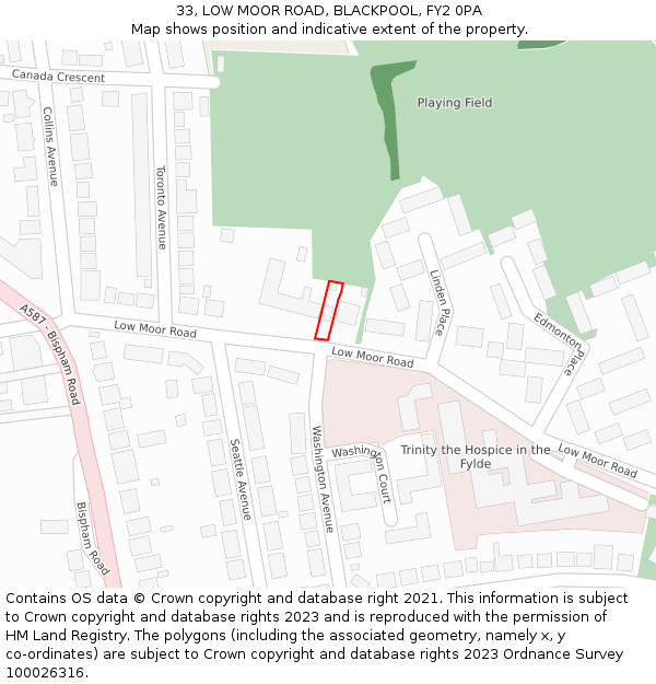 33, LOW MOOR ROAD, BLACKPOOL, FY2 0PA: Location map and indicative extent of plot