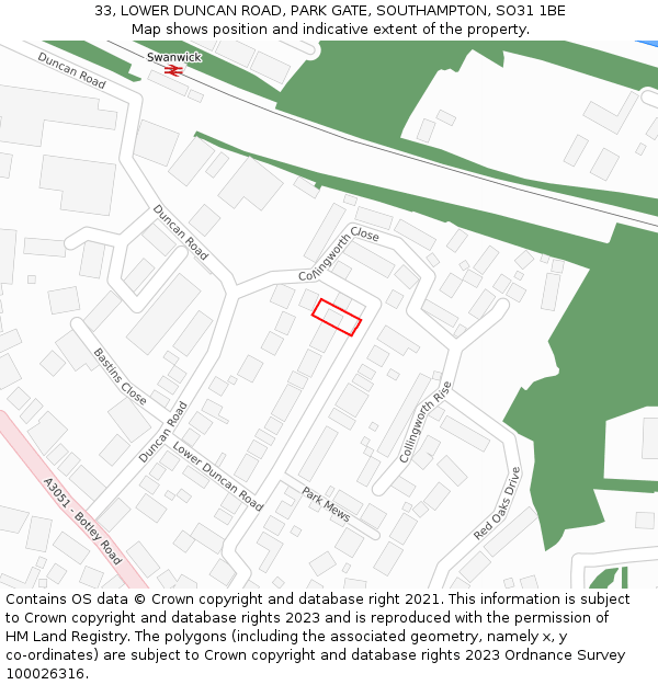 33, LOWER DUNCAN ROAD, PARK GATE, SOUTHAMPTON, SO31 1BE: Location map and indicative extent of plot