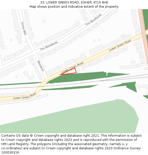 33, LOWER GREEN ROAD, ESHER, KT10 8HE: Location map and indicative extent of plot