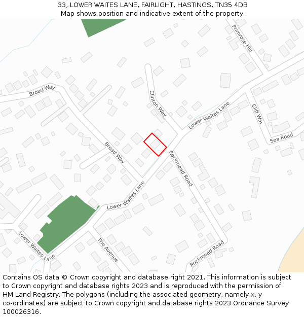 33, LOWER WAITES LANE, FAIRLIGHT, HASTINGS, TN35 4DB: Location map and indicative extent of plot