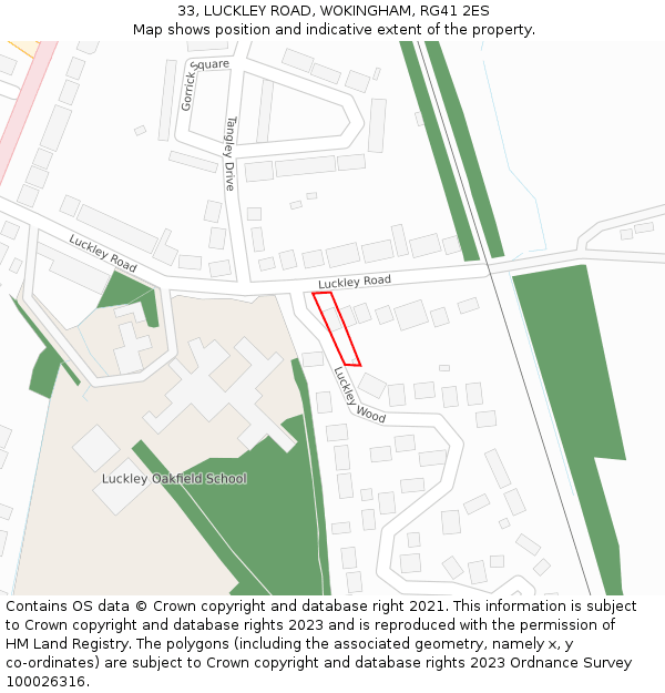 33, LUCKLEY ROAD, WOKINGHAM, RG41 2ES: Location map and indicative extent of plot