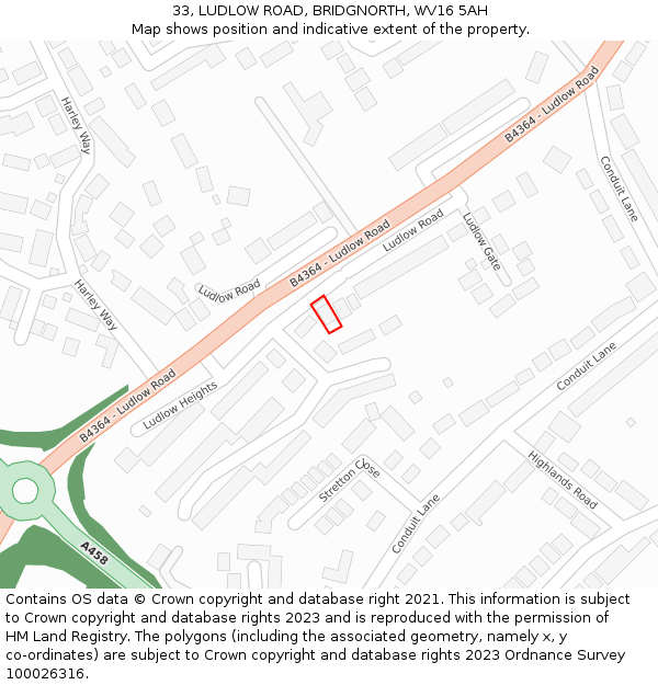 33, LUDLOW ROAD, BRIDGNORTH, WV16 5AH: Location map and indicative extent of plot