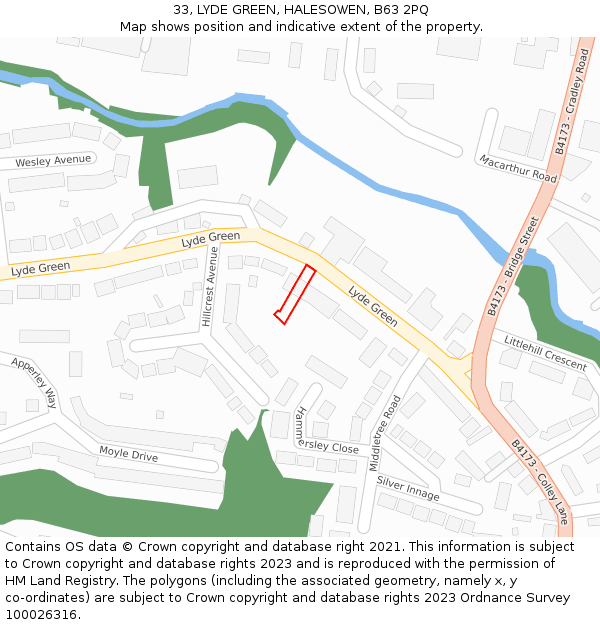 33, LYDE GREEN, HALESOWEN, B63 2PQ: Location map and indicative extent of plot