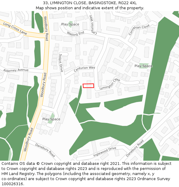 33, LYMINGTON CLOSE, BASINGSTOKE, RG22 4XL: Location map and indicative extent of plot