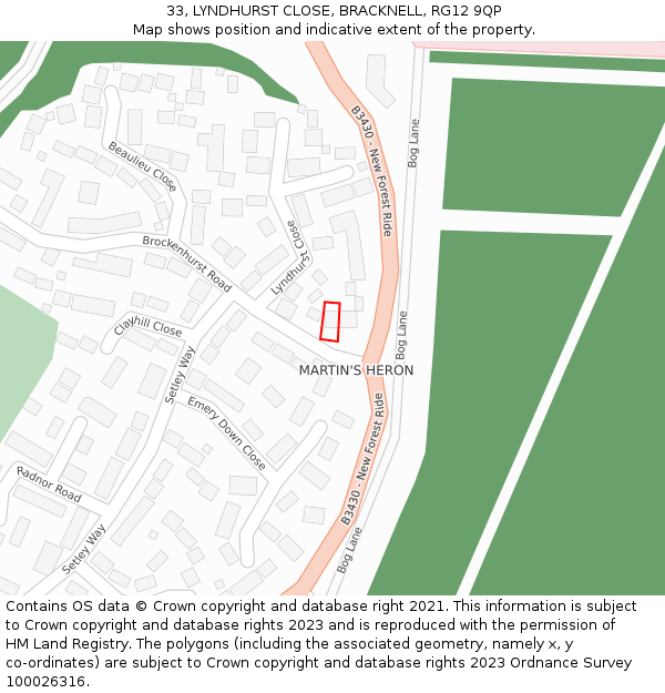 33, LYNDHURST CLOSE, BRACKNELL, RG12 9QP: Location map and indicative extent of plot