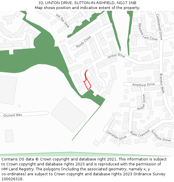 33, LYNTON DRIVE, SUTTON-IN-ASHFIELD, NG17 1NB: Location map and indicative extent of plot