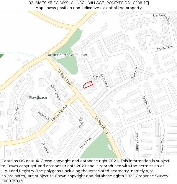 33, MAES YR EGLWYS, CHURCH VILLAGE, PONTYPRIDD, CF38 1EJ: Location map and indicative extent of plot