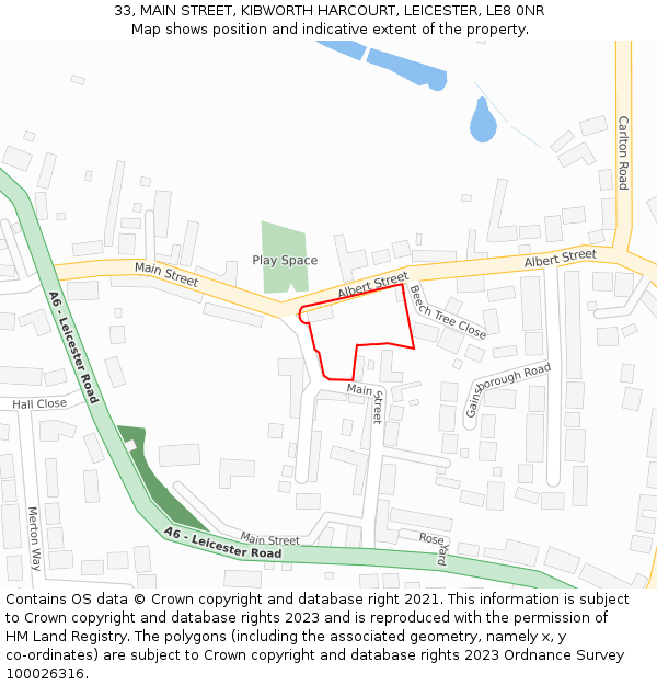 33, MAIN STREET, KIBWORTH HARCOURT, LEICESTER, LE8 0NR: Location map and indicative extent of plot