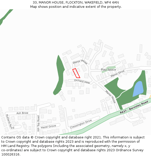 33, MANOR HOUSE, FLOCKTON, WAKEFIELD, WF4 4AN: Location map and indicative extent of plot