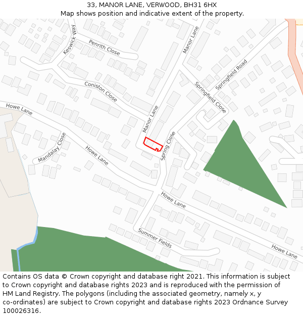 33, MANOR LANE, VERWOOD, BH31 6HX: Location map and indicative extent of plot