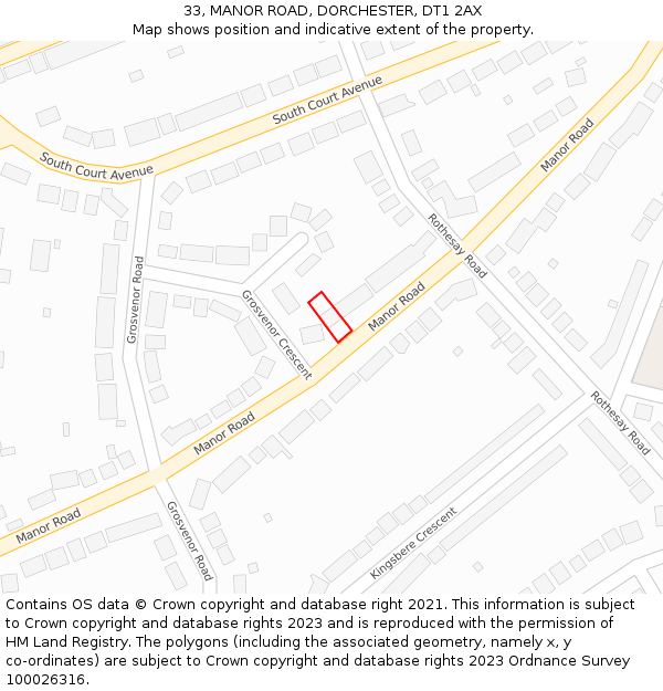 33, MANOR ROAD, DORCHESTER, DT1 2AX: Location map and indicative extent of plot