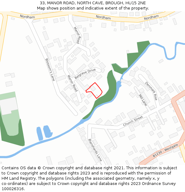 33, MANOR ROAD, NORTH CAVE, BROUGH, HU15 2NE: Location map and indicative extent of plot