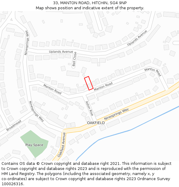 33, MANTON ROAD, HITCHIN, SG4 9NP: Location map and indicative extent of plot