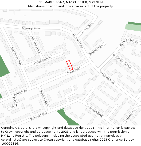 33, MAPLE ROAD, MANCHESTER, M23 9HN: Location map and indicative extent of plot