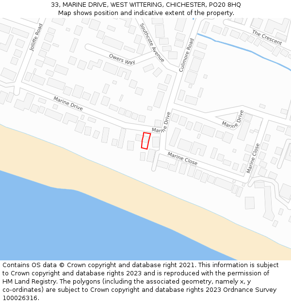 33, MARINE DRIVE, WEST WITTERING, CHICHESTER, PO20 8HQ: Location map and indicative extent of plot