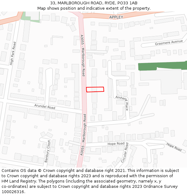 33, MARLBOROUGH ROAD, RYDE, PO33 1AB: Location map and indicative extent of plot