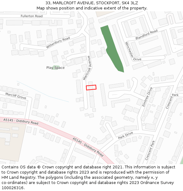 33, MARLCROFT AVENUE, STOCKPORT, SK4 3LZ: Location map and indicative extent of plot