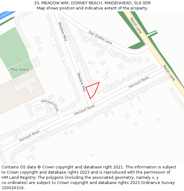 33, MEADOW WAY, DORNEY REACH, MAIDENHEAD, SL6 0DR: Location map and indicative extent of plot