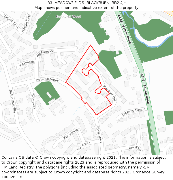 33, MEADOWFIELDS, BLACKBURN, BB2 4JH: Location map and indicative extent of plot