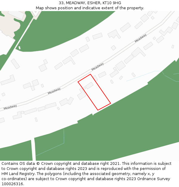 33, MEADWAY, ESHER, KT10 9HG: Location map and indicative extent of plot