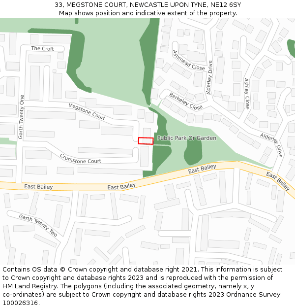 33, MEGSTONE COURT, NEWCASTLE UPON TYNE, NE12 6SY: Location map and indicative extent of plot