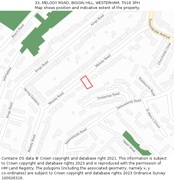 33, MELODY ROAD, BIGGIN HILL, WESTERHAM, TN16 3PH: Location map and indicative extent of plot