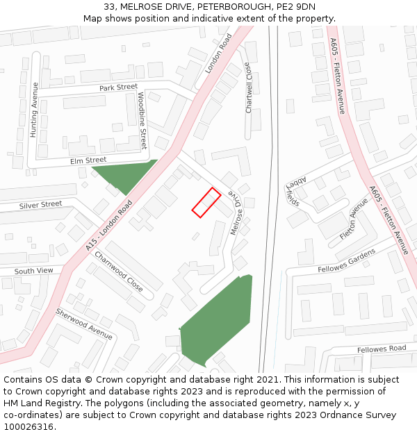 33, MELROSE DRIVE, PETERBOROUGH, PE2 9DN: Location map and indicative extent of plot