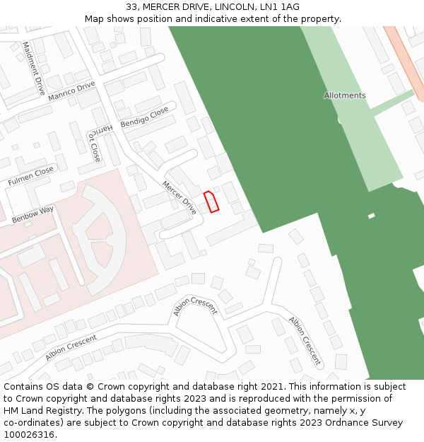 33, MERCER DRIVE, LINCOLN, LN1 1AG: Location map and indicative extent of plot