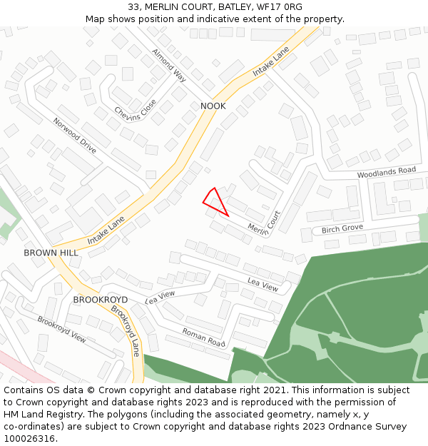 33, MERLIN COURT, BATLEY, WF17 0RG: Location map and indicative extent of plot