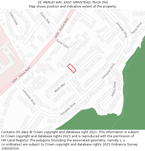 33, MERLIN WAY, EAST GRINSTEAD, RH19 3XG: Location map and indicative extent of plot