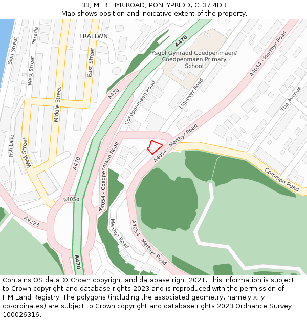 33, MERTHYR ROAD, PONTYPRIDD, CF37 4DB: Location map and indicative extent of plot