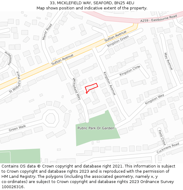 33, MICKLEFIELD WAY, SEAFORD, BN25 4EU: Location map and indicative extent of plot