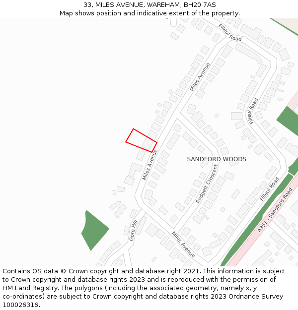 33, MILES AVENUE, WAREHAM, BH20 7AS: Location map and indicative extent of plot