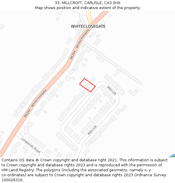 33, MILLCROFT, CARLISLE, CA3 0HX: Location map and indicative extent of plot