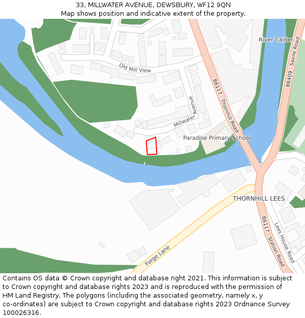 33, MILLWATER AVENUE, DEWSBURY, WF12 9QN: Location map and indicative extent of plot