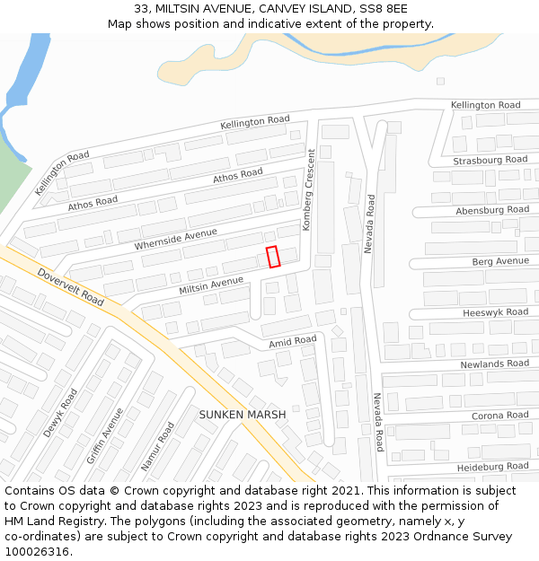 33, MILTSIN AVENUE, CANVEY ISLAND, SS8 8EE: Location map and indicative extent of plot