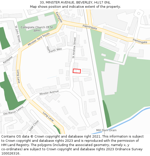 33, MINSTER AVENUE, BEVERLEY, HU17 0NL: Location map and indicative extent of plot