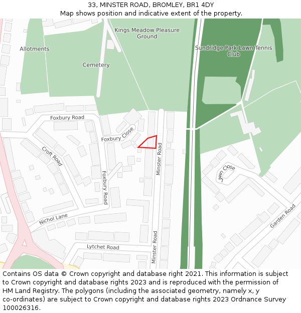 33, MINSTER ROAD, BROMLEY, BR1 4DY: Location map and indicative extent of plot
